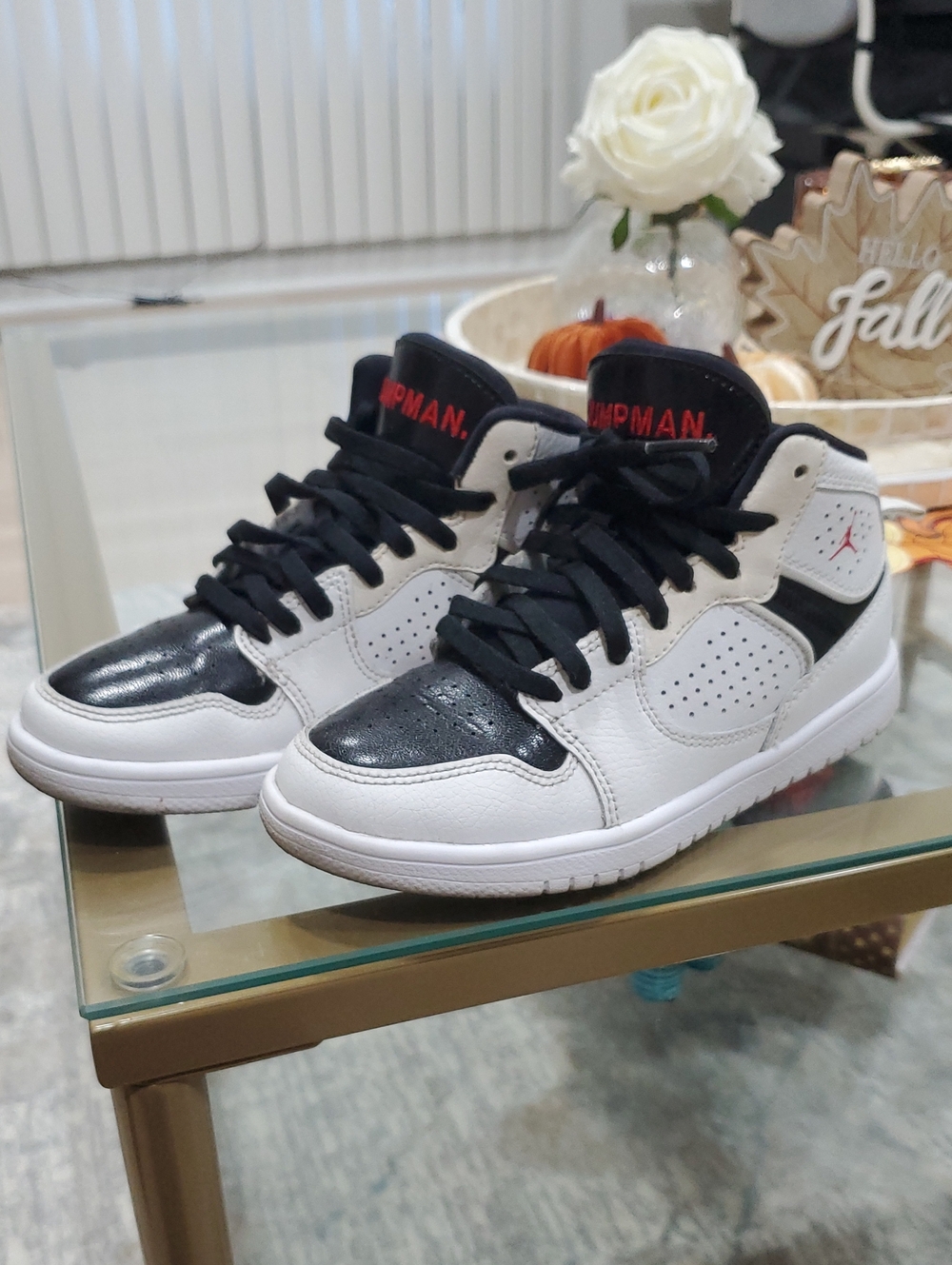 Jordan Mid-Top Sneakers in White, Black & Red Accents Size 1Y